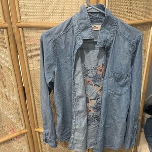 “Denim” embroidered button up